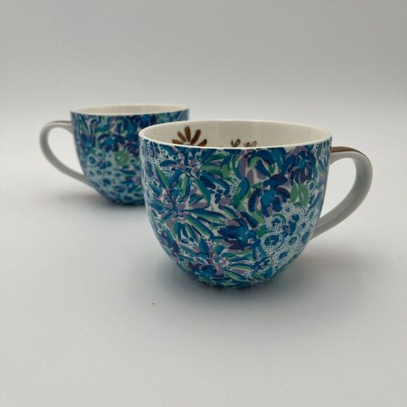 Lilly Pulitzer Blue Floral Ceramic Coffee Mug Set of Two - Picture 10 of 15